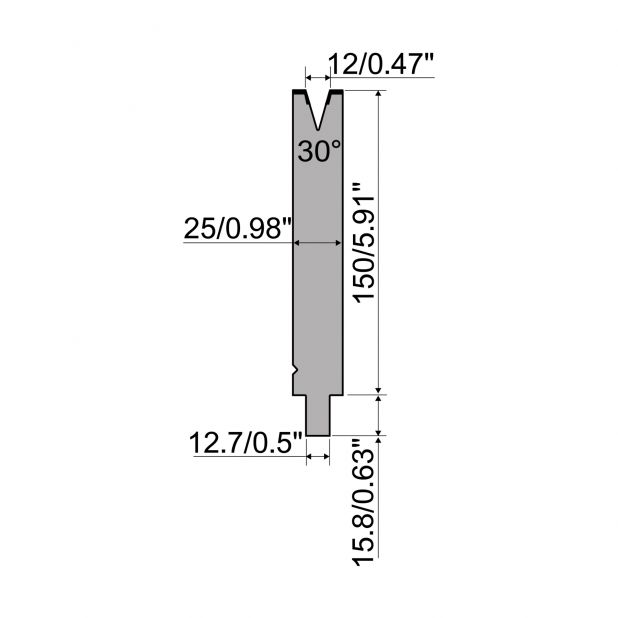 Matrize R5 American mit Arbeitshöhe=150mm, α=30°, Radius=1mm, Material=42cr, Max. Presskraft=400kN/m.