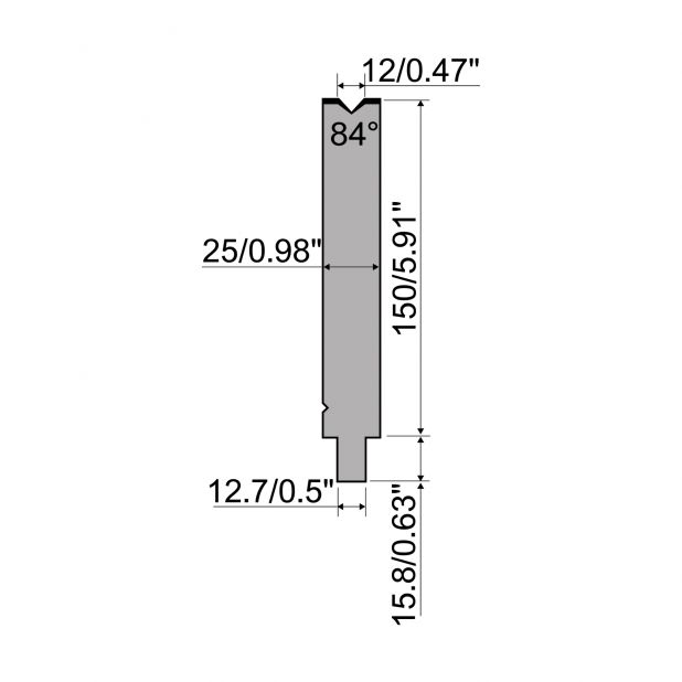 Matrize R5 American mit Arbeitshöhe=150mm, α=84°, Radius=1mm, Material=42cr, Max. Presskraft=500kN/m.