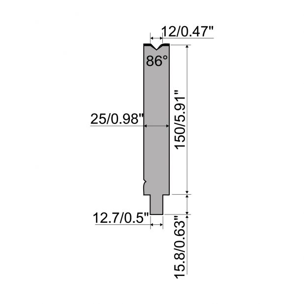 Matrize R5 American mit Arbeitshöhe=150mm, α=86°, Radius=1mm, Material=42cr, Max. Presskraft=500kN/m.