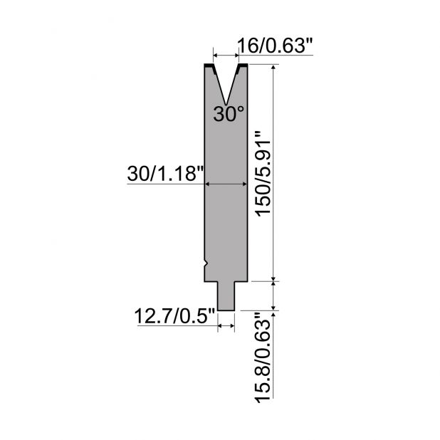 Matrize R5 American mit Arbeitshöhe=150mm, α=30°, Radius=1.6mm, Material=42cr, Max. Presskraft=500kN/m.
