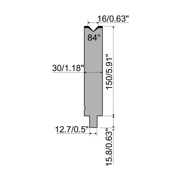 Matrize R5 American mit Arbeitshöhe=150mm, α=84°, Radius=1.6mm, Material=42cr, Max. Presskraft=500kN/m.