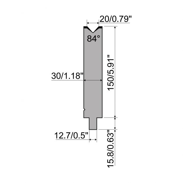Matrize R5 American mit Arbeitshöhe=150mm, α=84°, Radius=2mm, Material=42cr, Max. Presskraft=500kN/m.