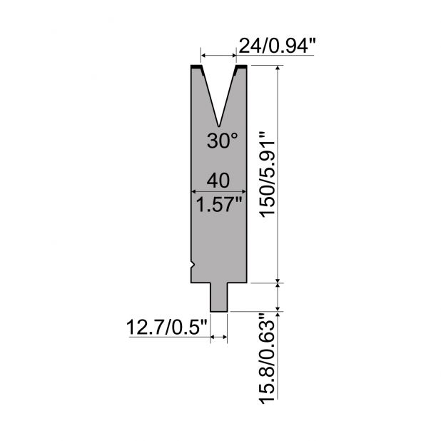 Matrize R5 American mit Arbeitshöhe=150mm, α=30°, Radius=2.5mm, Material=42cr, Max. Presskraft=650kN/m.