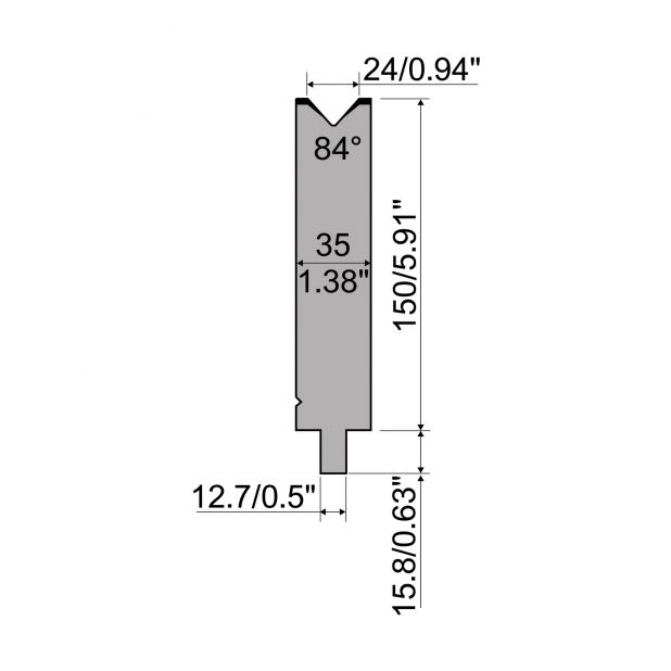 Matrize R5 American mit Arbeitshöhe=150mm, α=84°, Radius=2.5mm, Material=42cr, Max. Presskraft=500kN/m.
