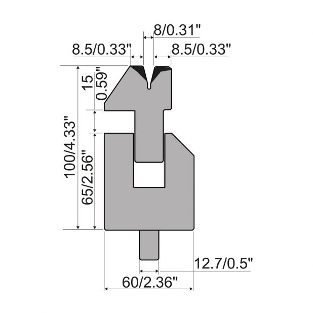 Zudrückmatrize R5 American mit höhe=mm, Material=C45, Max. Presskraft=800kN/m.Zu verwenden mit