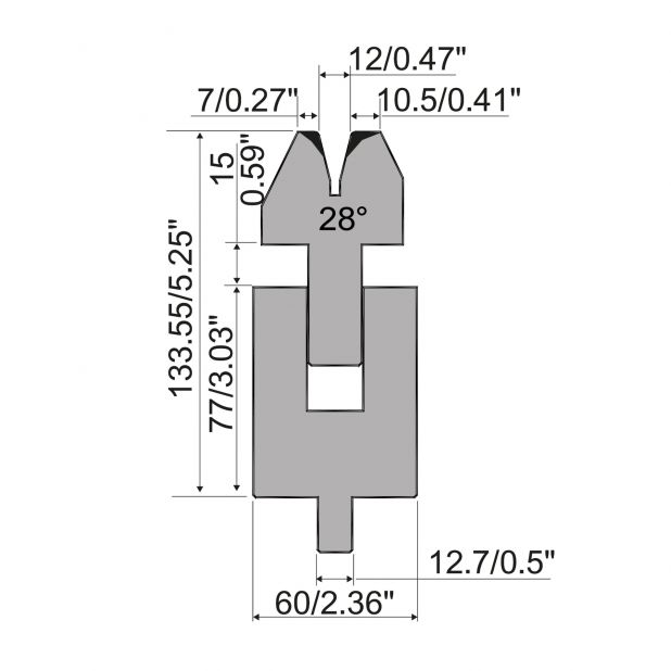 Zudrückmatrize R5 American mit höhe=mm, Material=C45, Max. Presskraft=1000kN/m.Zu verwenden mit