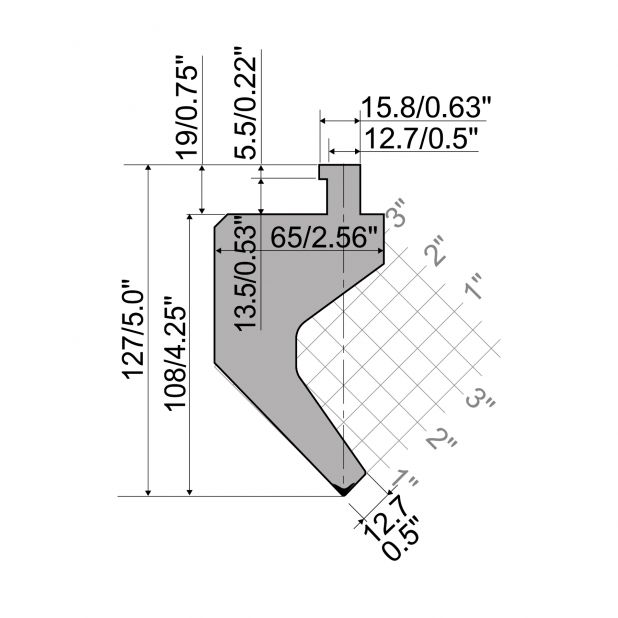 Oberwerkzeug R5 American Serie CLASSIC mit Arbeitshöhe=108mm, α=85°, Radius=3.2mm, Material=42cr, Max. Pres