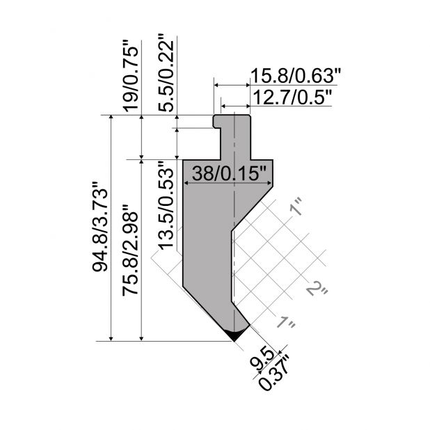 Oberwerkzeug R5 American Serie CLASSIC mit Arbeitshöhe=75.8mm, α=85°, Radius=3.2mm, Material=42cr, Max. Pre