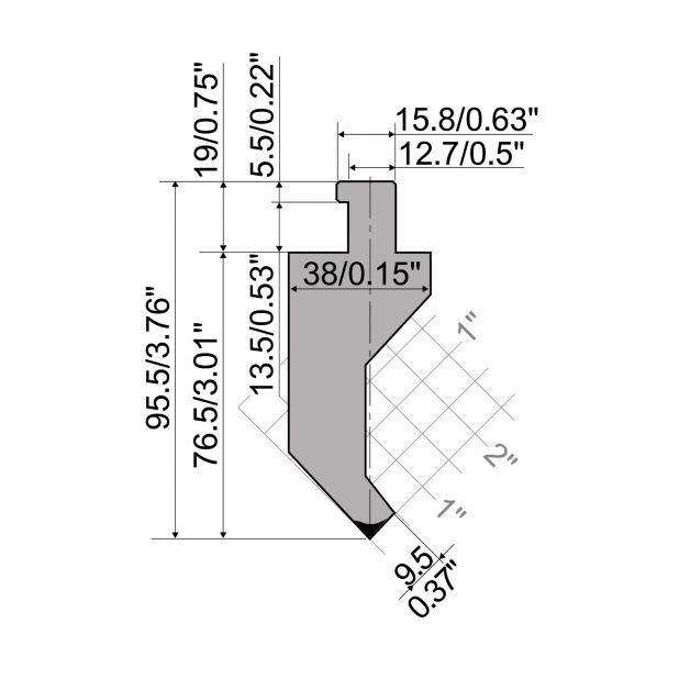 Oberwerkzeug R5 American Serie CLASSIC mit Arbeitshöhe=76.5mm, α=85°, Radius=1.6mm, Material=42cr, Max. Pre