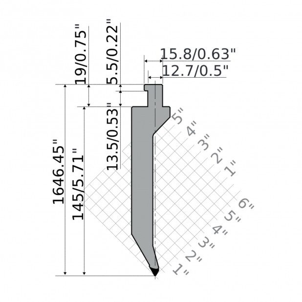 Oberwerkzeug R5 American Serie TOP mit Arbeitshöhe=145mm, α=60°, Radius=0.8mm, Material=42cr, Max. Presskra