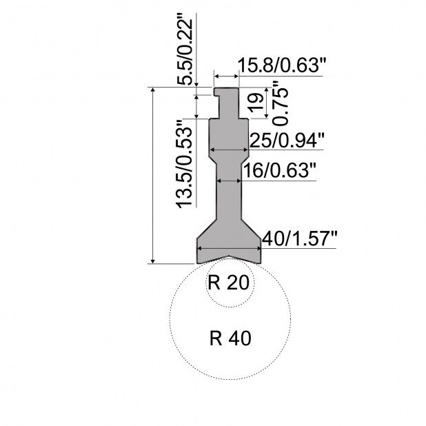 Radienwerkzeuge R5 American Serie TOP mit Radius=20-40mm, Material=42Cr, Max. Presskraft=1000kN/m. Zu verwende