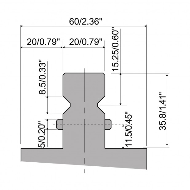 Hydraulisches Klemmsystem für Oberwerkzeuge Typ R2 hergestellt aus C45 gehärtet, Längen von 1550mm bis 4100