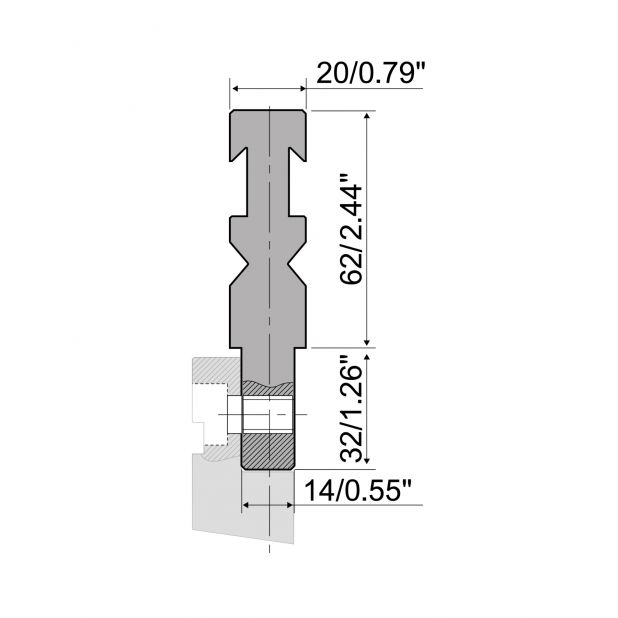 Angeschraubter Oberwerkzeugadapter. Max. Presskraft=1000kN/m. Von Werkzeugen Typ R3-Beyeler Beyeler RFA zu Wer