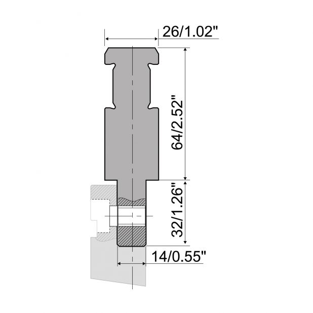 Angeschraubter Oberwerkzeugadapter Material= C45. Max. Presskraft=1000kN/m.