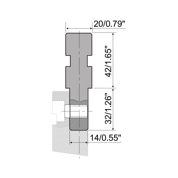 Angeschraubter Oberwerkzeugadapter Material= C45. Max. Presskraft=1000kN/m.