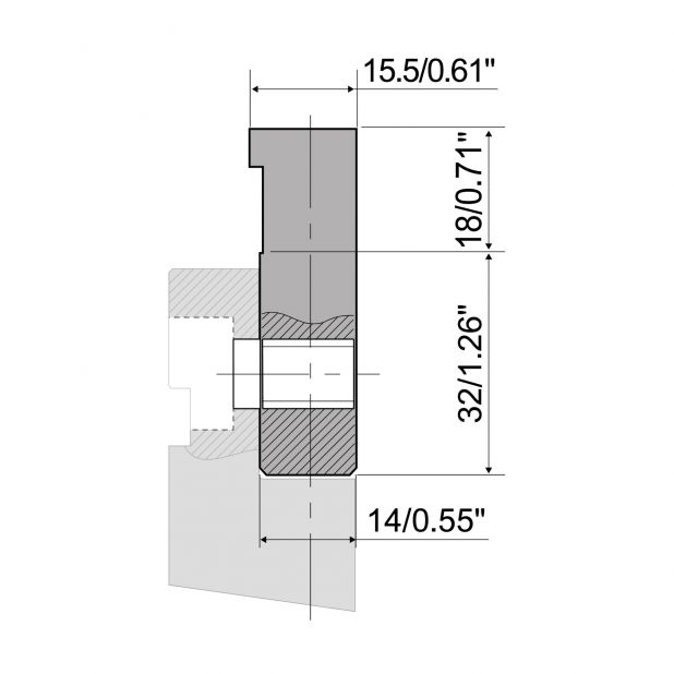 Angeschraubter Oberwerkzeugadapter Material= C45. Max. Presskraft=1000kN/m.