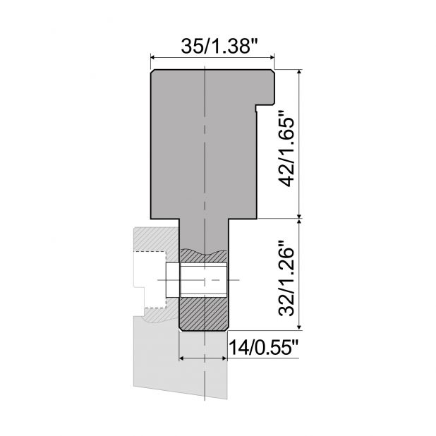 Angeschraubter Oberwerkzeugadapter in C45. Max. Presskraft=1000kN/m. von Werkzeugen Typ R4 D zu Werkzeugen Typ