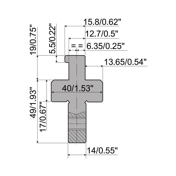 Angeschraubter Oberwerkzeugadapter Material= C45. Max. Presskraft=1000kN/m.