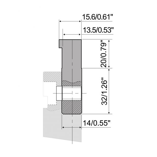 Angeschraubter Oberwerkzeugadapter Material= C45. Max. Presskraft=1000kN/m.