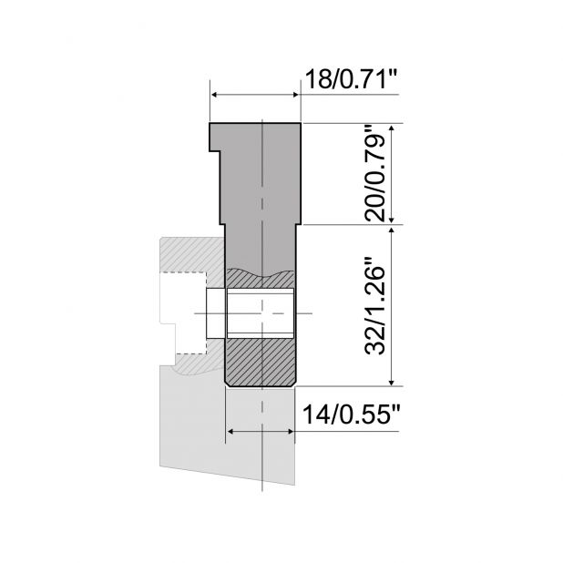 Angeschraubter Oberwerkzeugadapter Material= C45. Max. Presskraft=1000kN/m.