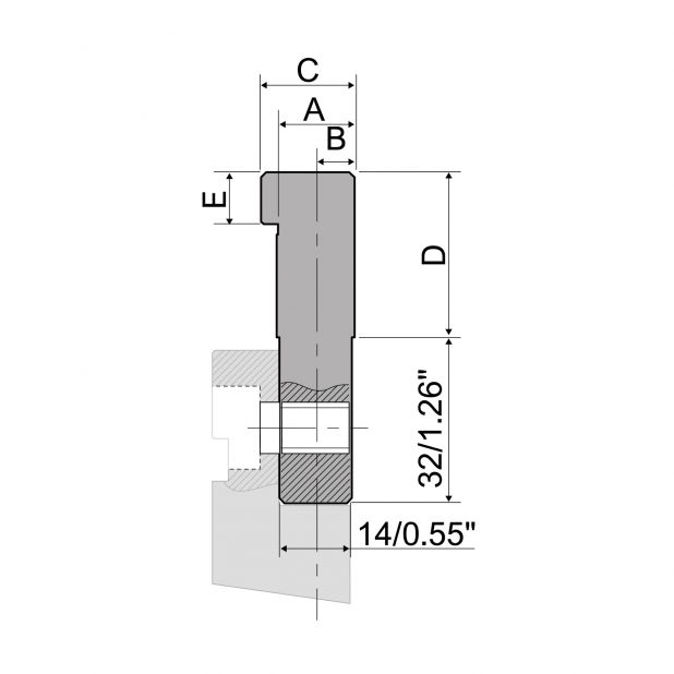 Angeschraubter Oberwerkzeugadapter Material= C45. Max. Presskraft=1000kN/m.