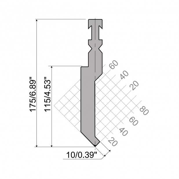 Oberwerkzeug R3 Serie RFA mit Arbeitshöhe=115mm, α=88°, Radius=1mm, Material=42cr, Max. Presskraft=1000kN/m