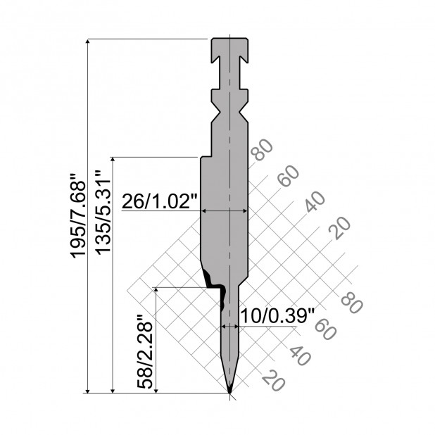 Zudrückwerkzeug R3 RFA mit Arbeitshöhe=135mm, α=24°, Radius=0,6mm, Material=42cr, Max. Presskraft=800-1000