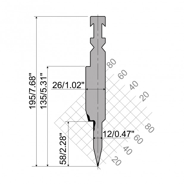 Zudrückwerkzeug R3 RFA mit Arbeitshöhe=135mm, α=24°, Radius=0,6mm, Material=42cr, Max. Presskraft=800-1000
