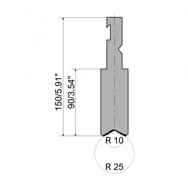 Radienwerkzeuge R3 RFA mit höhe=90mm, Radius=0mm, Material=42cr, Max. Presskraft=1000kN/m.Zu verwenden mit TO