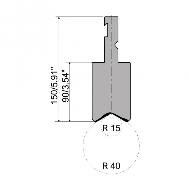Radienwerkzeuge R3 RFA mit höhe=90mm, Radius=0mm, Material=42cr, Max. Presskraft=1000kN/m.Zu verwenden mit TO