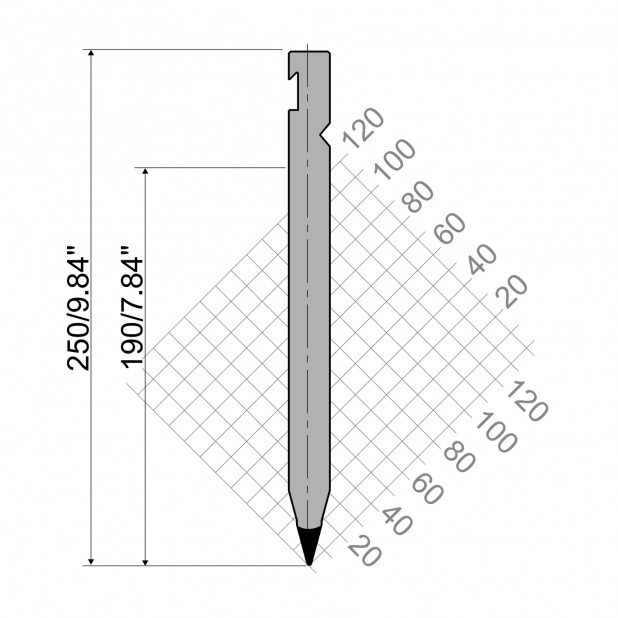 Oberwerkzeug R3 RFA mit Arbeitshöhe=190mm, α=30°, Radius=1mm, Material=42cr, Max. Presskraft=1400kN/m.