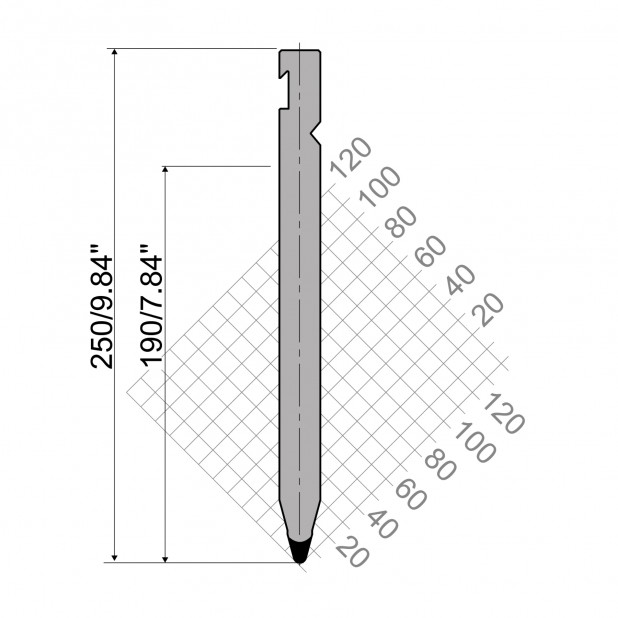 Oberwerkzeug R3 RFA mit Arbeitshöhe=190mm, α=30°, Radius=3mm, Material=42cr, Max. Presskraft=1400kN/m.