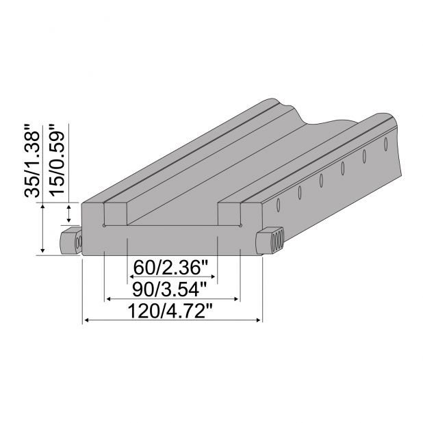 Matrizenadapterschiene Material= C45. Max. Presskraft=1000kN/m. Ideal für Matrizen mit 60 oder 90 mm Basis au
