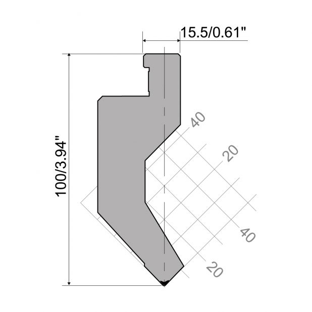 Oberwerkzeug R7 Colly mit Höhe=100mm, α=88°, Radius=0,8mm, Material=42cr, Max. Presskraft=500kN/m.