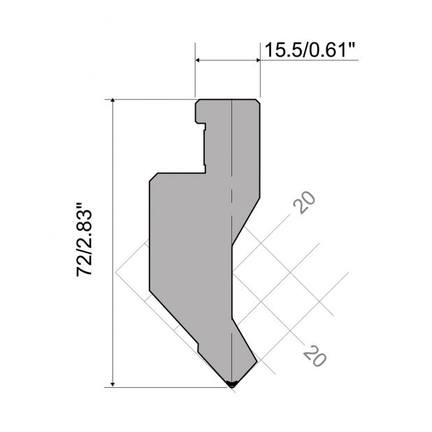 Oberwerkzeug R7 Colly mit Höhe=72mm, α=85°, Radius=0,7mm, Material=c45, Max. Presskraft=700kN/m.