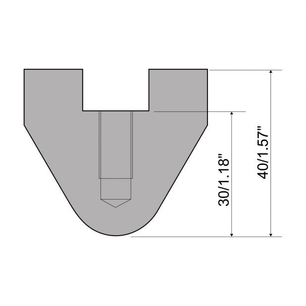 Radienwerkzeuge RX Gasparini mit Höhe=40mm, α=60°, Radius=11,5mm, Material=c45, Max. Presskraft=1000kN/m.Zu