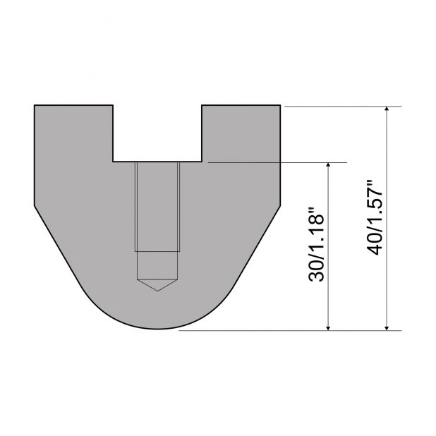 Radienwerkzeuge RX Gasparini mit Höhe=40mm, α=60°, Radius=16mm, Material=c45, Max. Presskraft=1000kN/m.Zu v