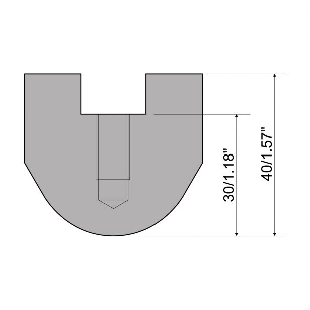 Radienwerkzeuge RX Gasparini mit Höhe=40mm, α=60°, Radius=20mm, Material=c45, Max. Presskraft=1000kN/m.Zu v