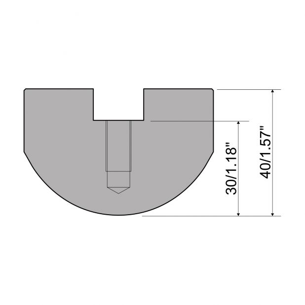 Radienwerkzeuge RX Gasparini mit Höhe=40mm, α=60°, Radius=32mm, Material=c45, Max. Presskraft=1000kN/m.Zu v