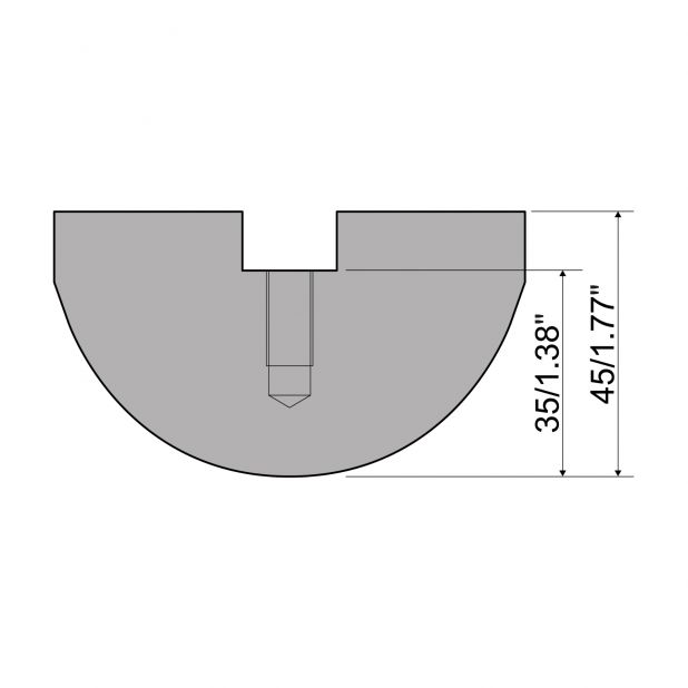 Radienwerkzeuge RX Gasparini mit Höhe=45mm, α=40°, Radius=40mm, Material=c45, Max. Presskraft=1500kN/m.Zu v