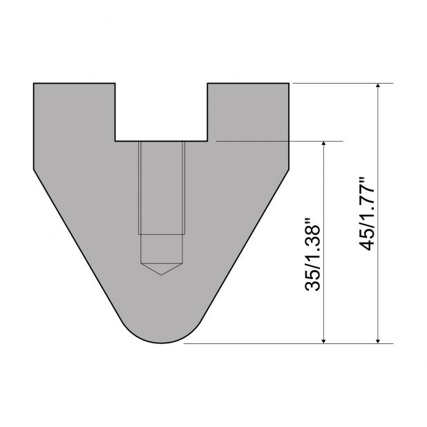 Radienwerkzeuge RX Gasparini mit Höhe=45mm, α=60°, Radius=8mm, Material=c45, Max. Presskraft=1000kN/m.Zu ve