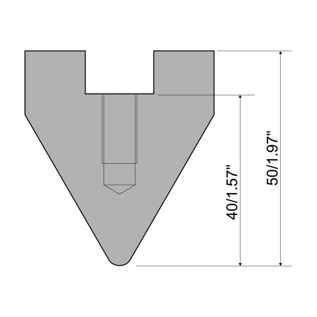 Radienwerkzeuge RX Gasparini mit Höhe=50mm, α=60°, Radius=3mm, Material=c45, Max. Presskraft=1000kN/m.Zu ve