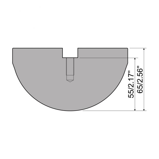 Radienwerkzeuge RX Gasparini mit Höhe=65mm, α=40°, Radius=60mm, Material=c45, Max. Presskraft=1800kN/m.Zu v