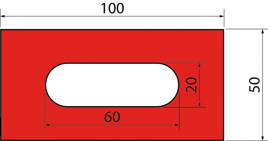 Polyurethaneinsätze mit Loch: H=50mm, W=100mm.