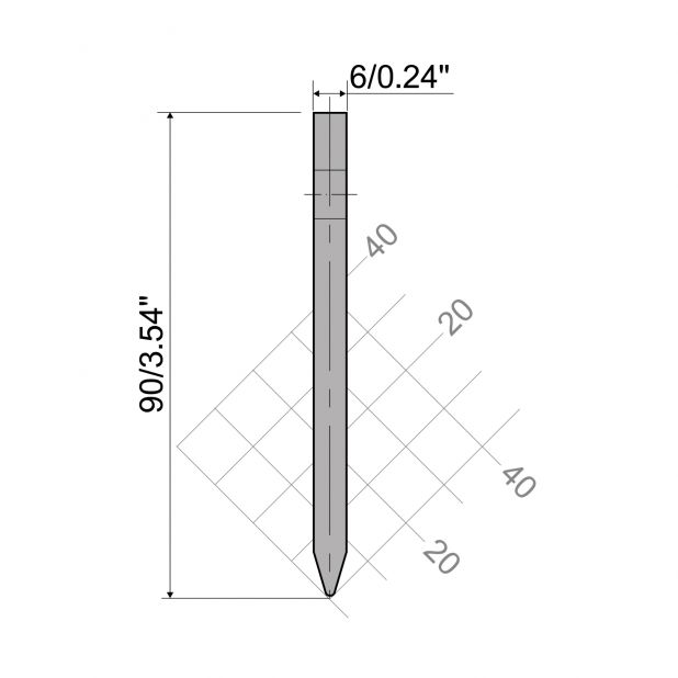 Oberwerkzeug R6 Hämmerle mit Höhe=90mm, α=30°, Radius=1mm, Material=HRc 58-60, Max. Presskraft=1000kN/m.