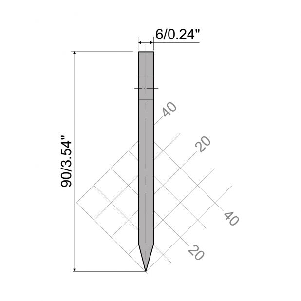 Oberwerkzeug R6 Hämmerle mit Höhe=90mm, α=30°, Radius=0,2mm, Material=HRc 58-60, Max. Presskraft=1000kN/m.