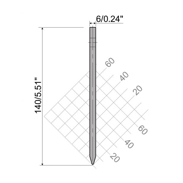 Oberwerkzeug R6 Hämmerle mit Höhe=140mm, α=30°, Radius=1mm, Material=HRc 58-60, Max. Presskraft=1000kN/m.