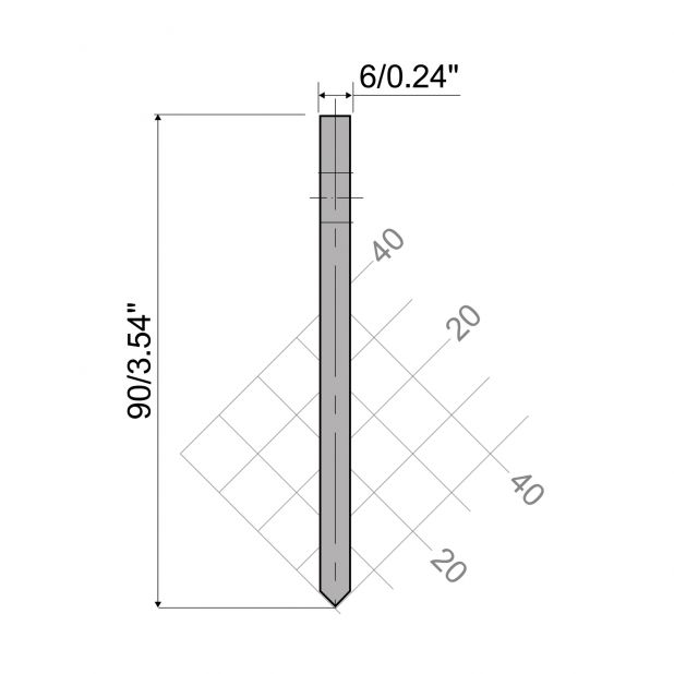 Oberwerkzeug R6 Hämmerle mit höhe=90mm, α=90°, Radius=0,2mm, Material=HRc 58-60, Max. Presskraft=1000kN/m.