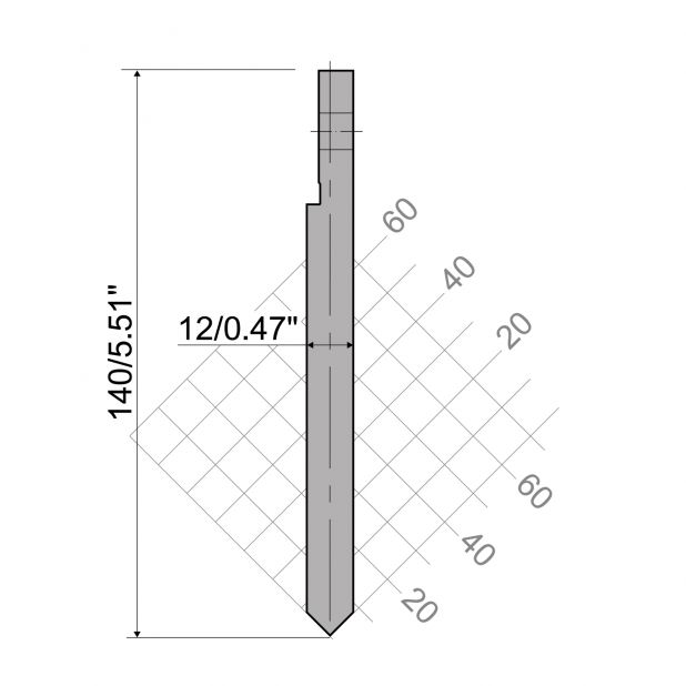 Oberwerkzeug R6 Hämmerle mit Höhe=140mm, α=90°, Radius=0,2mm, Material=HRc 58-60, Max. Presskraft=1000kN/m