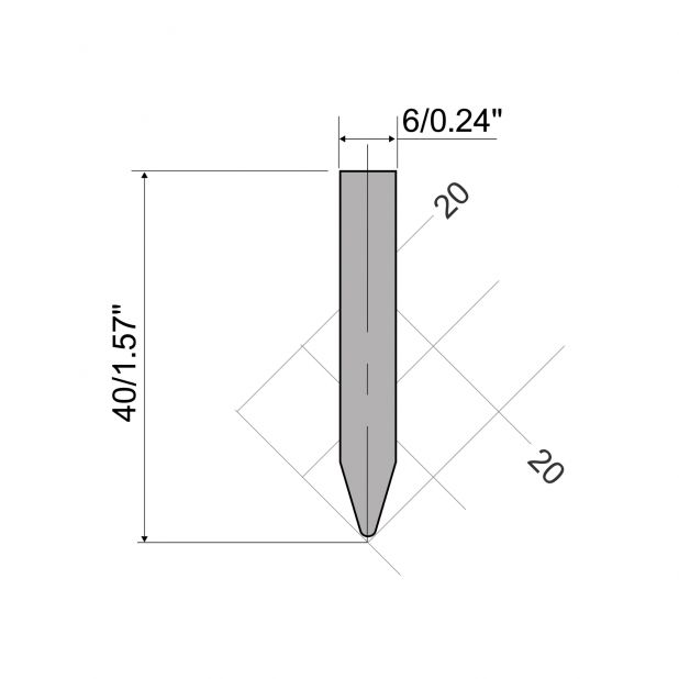Oberwerkzeug R6 Hämmerle mit Höhe=40mm, α=30°, Radius=1mm, Material=HRc 58-60, Max. Presskraft=600kN/m.